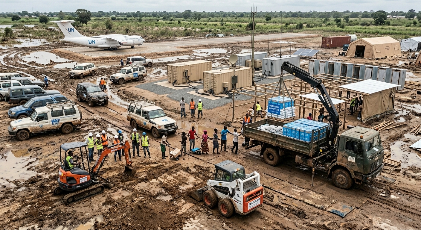 Humanitarian field base under construction
