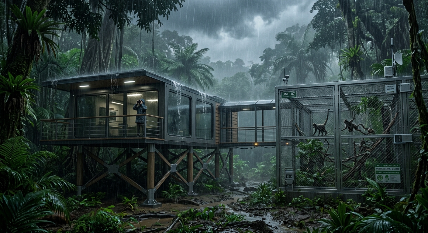 Modular research station in jungle environment